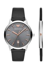 סט שעון ARMANI וצמיד לגבר עם רצועת עור דגם AR80026