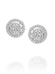 עגילי ELENA  זהב לבן 14 קארט  64 יהלומים  0.18 קארט  G-SI בצרות עיגול