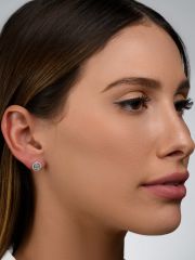 עגילי ELENA  זהב לבן 14 קארט  64 יהלומים  0.18 קארט  G-SI בצרות עיגול