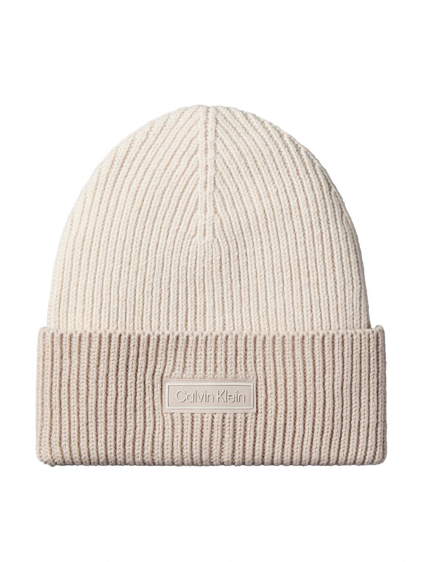 PATCH WOOL CHUNKY RIB BEANIE