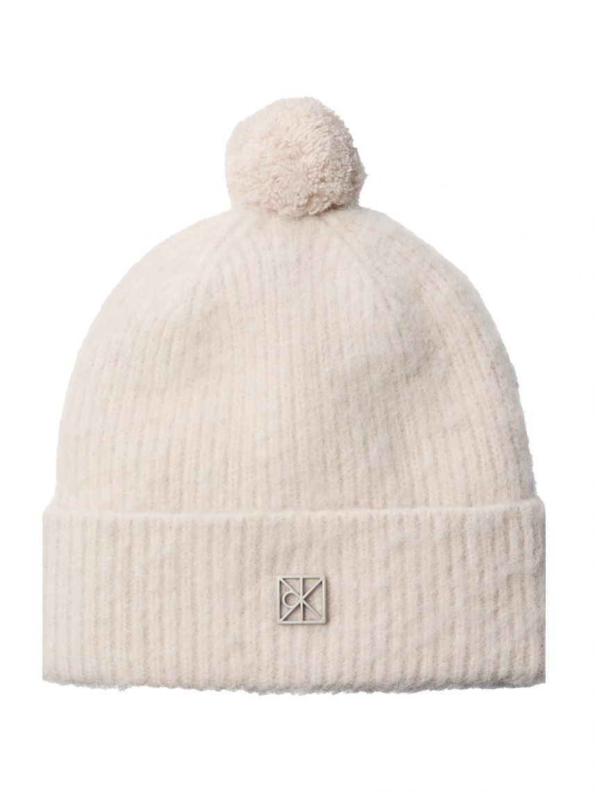 EMBLEM BRUSHED POMPOM BEANIE
