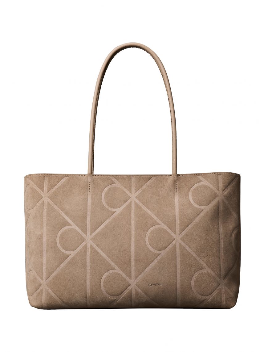 EMBLEM AOP EMBOSSED SUEDE TOTE