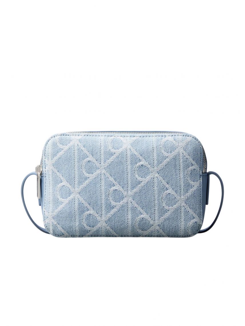 EMBLEM AOP DENIM CAMERA BAG