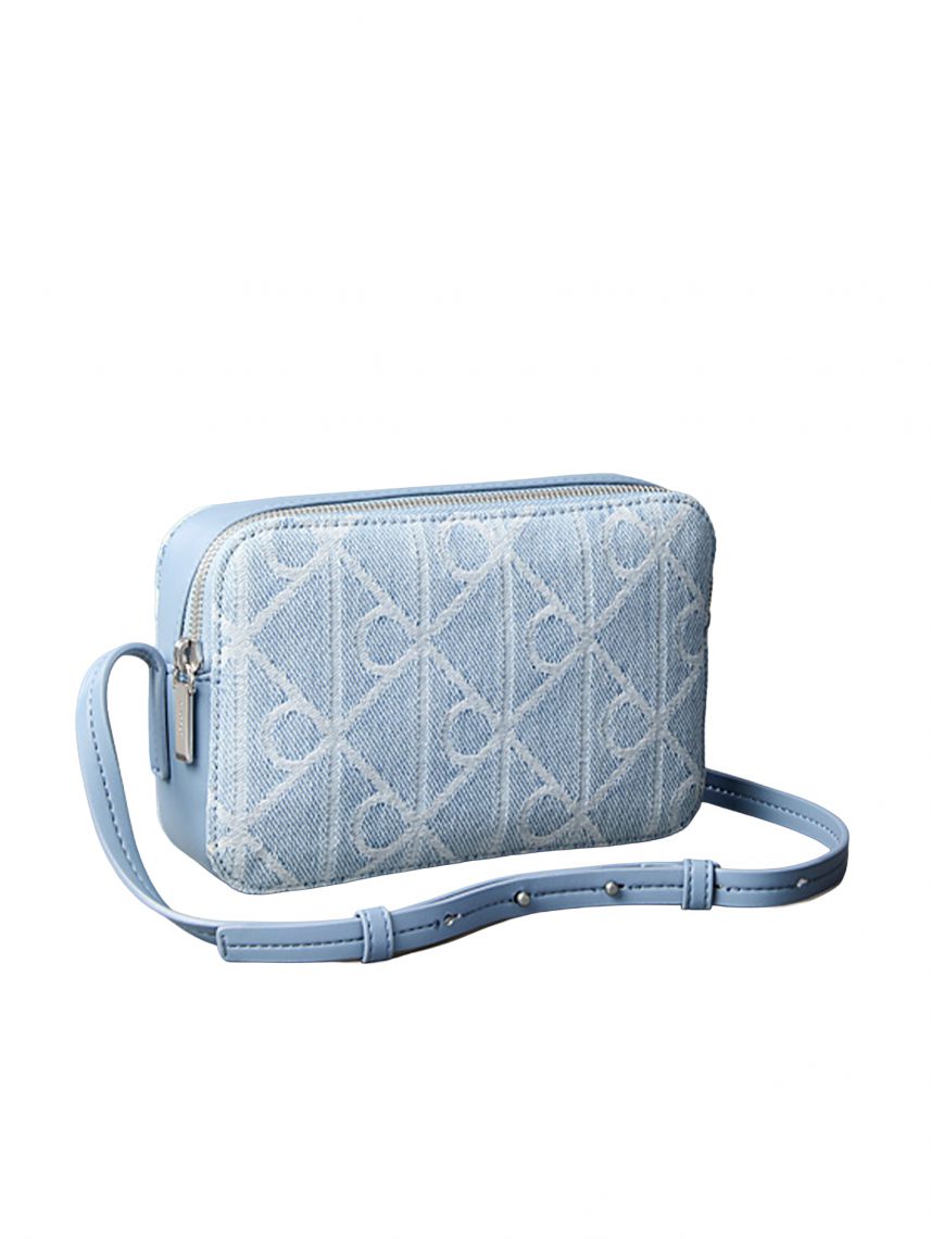 EMBLEM AOP DENIM CAMERA BAG