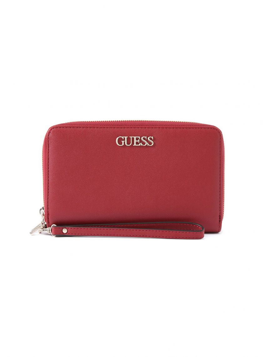 ארנק דמוי עור GUESS לאישה בצבע בורדו קולקציית ALBY דגם DF745568-MER