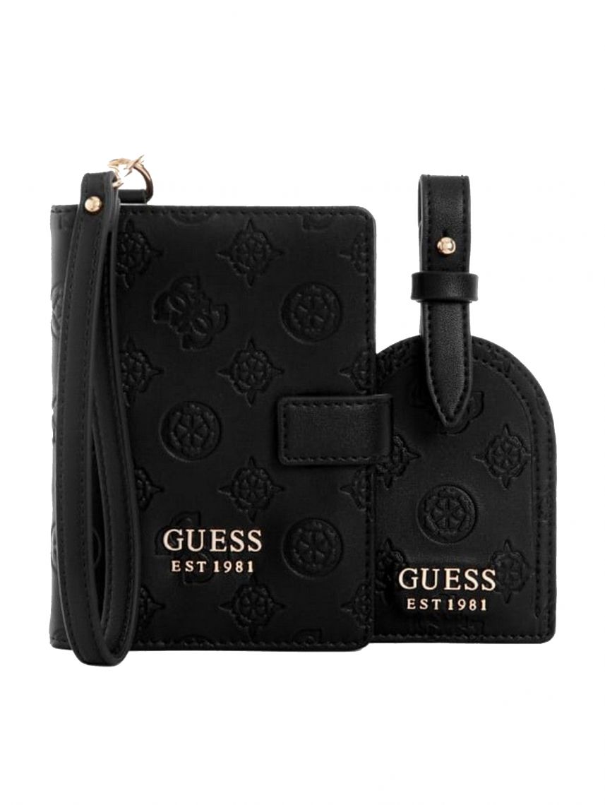 סט נרתיק לדרכון ותג למזוודה מבית Guess קולקציית WILDER דגם X7452037-BLA