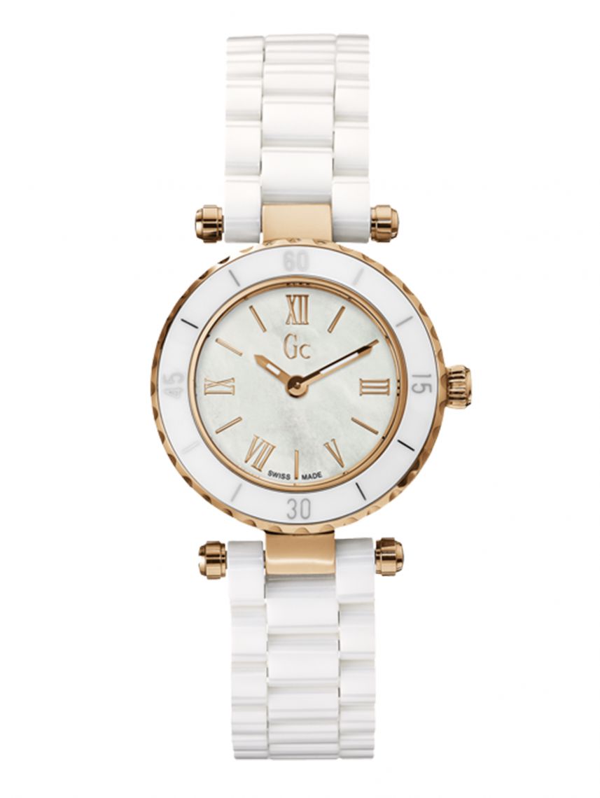 שעון יד לאישה GC עם רצועת קרמית לבנה דגם X70011L1S
