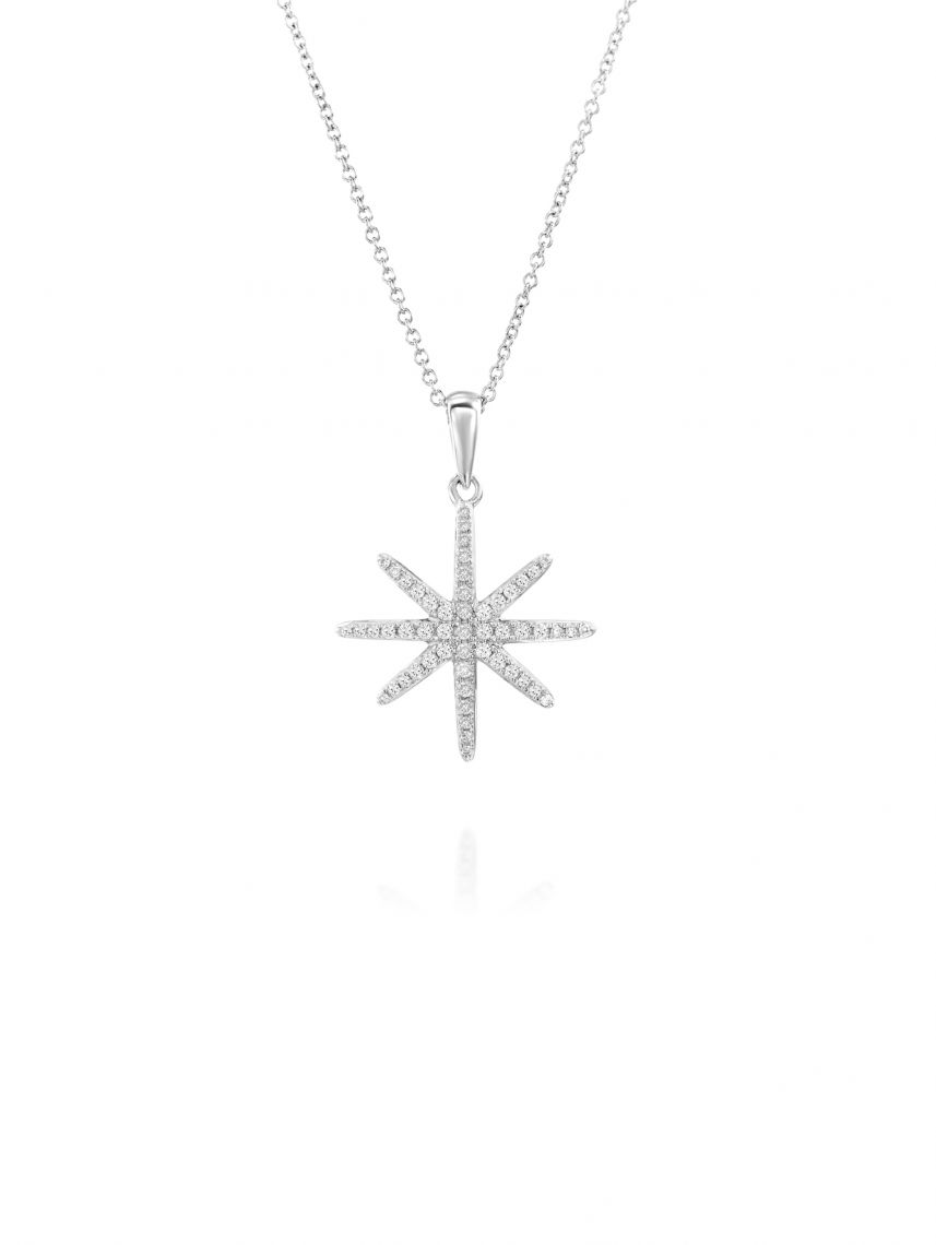 תליון YANNA בצורת כוכב זהב לבן  14 קארט 53 יהלומים 0.16 קארט G-SI