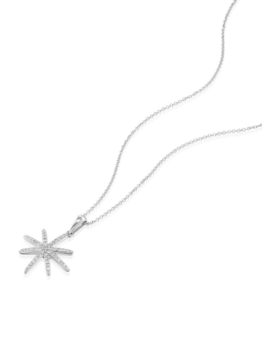 תליון YANNA בצורת כוכב זהב לבן  14 קארט 53 יהלומים 0.16 קארט G-SI