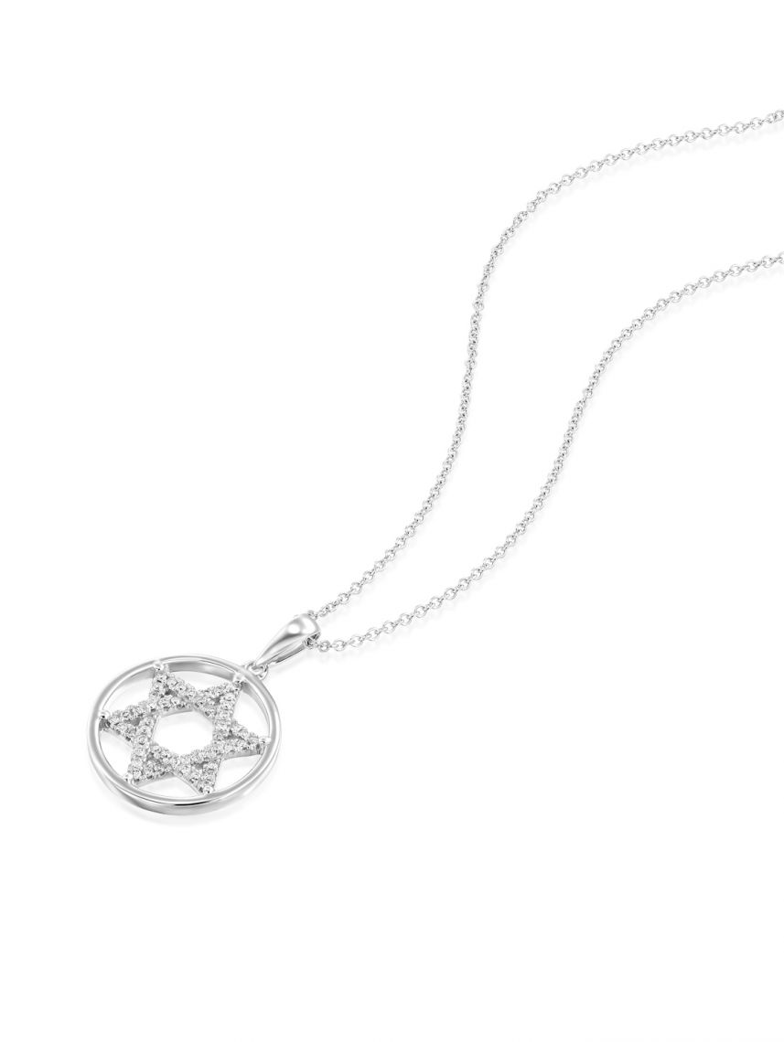 תליון מגן דויד מזהב לבן  14 קארט 48 יהלומים 0.13 קארט G-SI