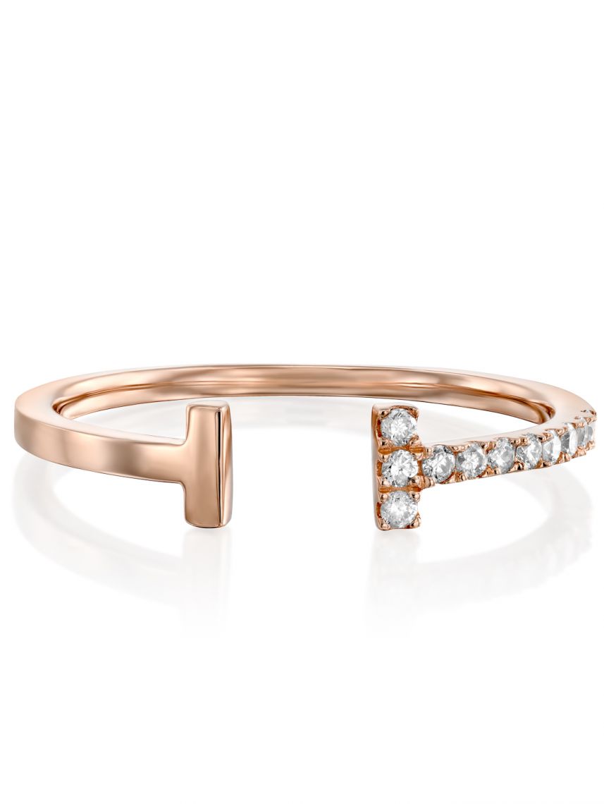 טבעת  MEGHANE  זהב אדום  14קראט משובצת 11 יהלומים 0.09 קראט G-SI