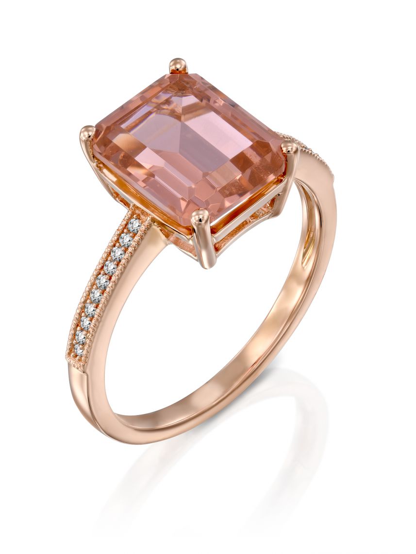 טבעת KATE זהב אדום  14קראט משובצת 20 יהלומים 0.05 קראט G-SIעם אבן ורודה בצורת ריבוי