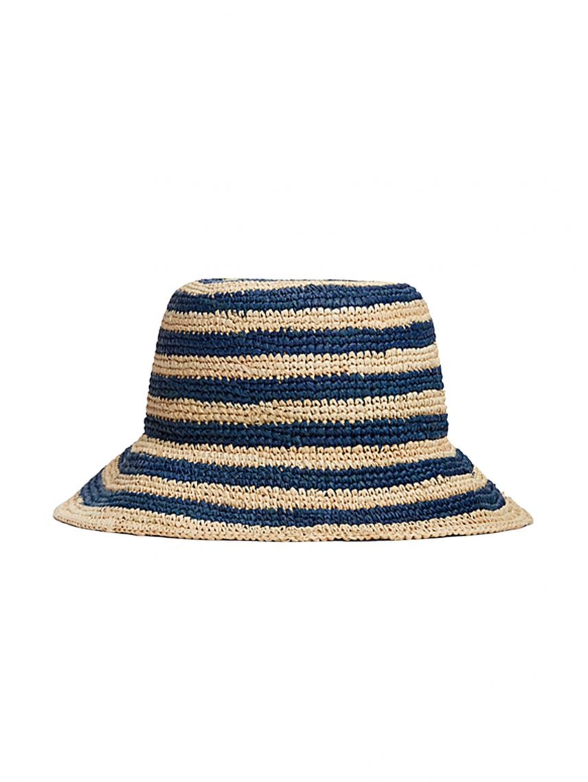 TH SCRIPT STRIPED RAFFIA BUCKET
