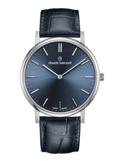 שעון  יוניסקס CLAUDE BERNARD קולקציית  Slim line רצועת עור כחולה דגם 202193BUIN