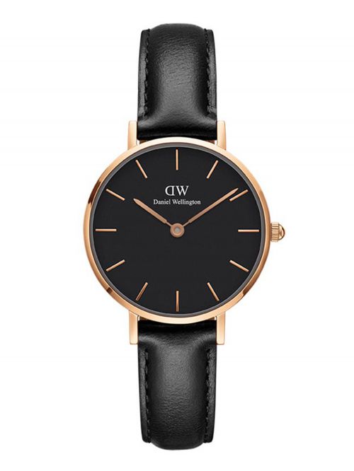 שעון יד לאישה מבית  DANIEL WELLINGTON    רצועת עור שחורה דגם DW00100224
