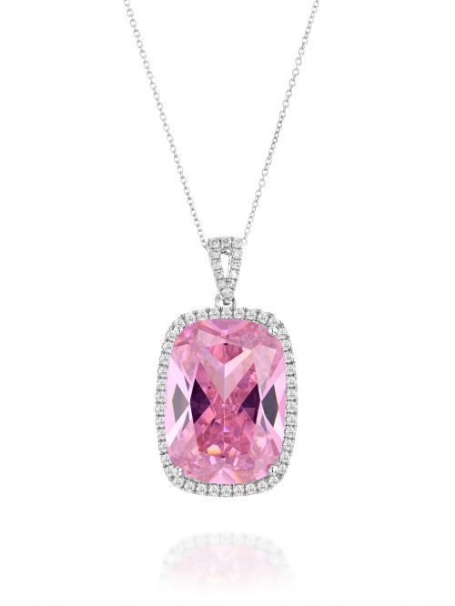 שרשרת זהב לבן KATE משובצת יהלומים  עם אבן רוז קווארז