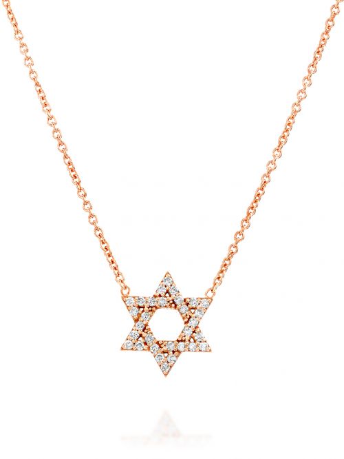 תליון מגן דויד מזהב ורוד  14 קארט 30 יהלומים 0.1 קארט G-SI
