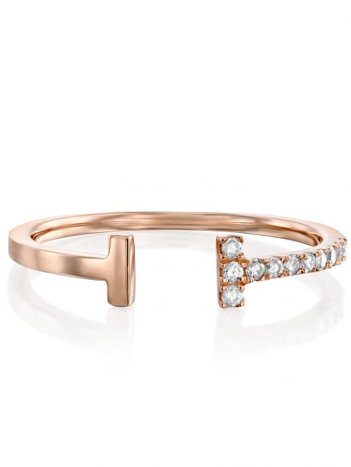 טבעת  MEGHANE  זהב אדום  14קראט משובצת 11 יהלומים 0.09 קראט G-SI