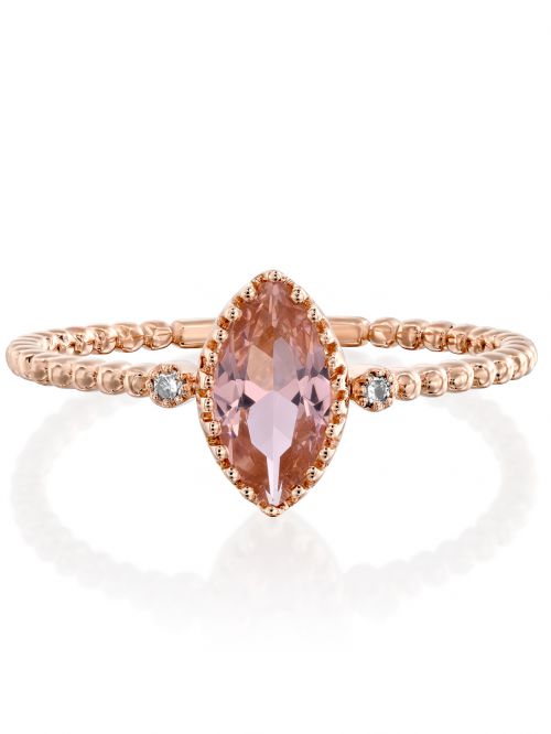 טבעת זהב אדום JASMINE   משובצת יהלומים עם אבן ורודה  0.62 קארט בצורת שקד