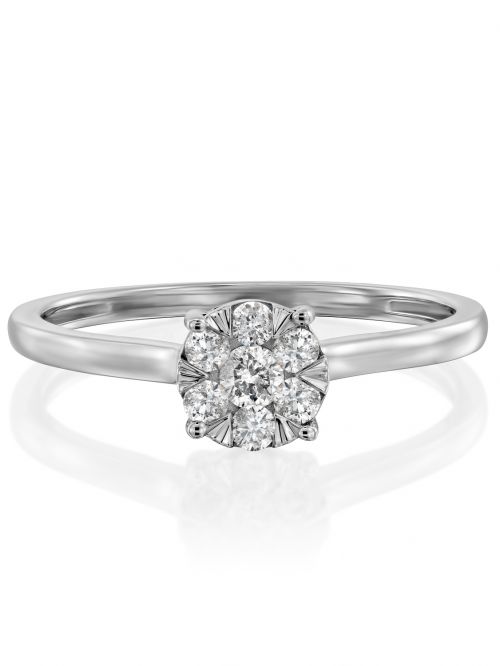 טבעת  Charlotte  זהב לבן 14 קארט בצורה עגולה משובצת 7 יהלומים 0.18  קארט G-SI