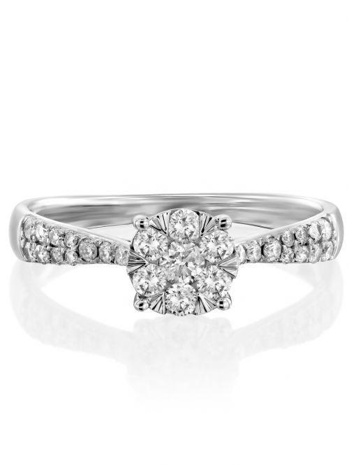 טבעת  Charlotte זהב לבן 14 קארט  בצורה עגולה משובצת 52 יהלומים 0.17 קארט G-SI