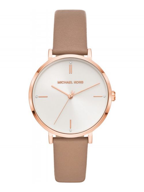 שעון יד MICHAEL KORS לאישה   קולקציית JAYNE רצועת עור בז’ דגם MK7105