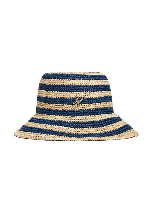 TH SCRIPT STRIPED RAFFIA BUCKET